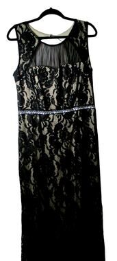 Enfocus Women's Black Lace Beaded Waist Sleeveless Lined Long Dress NWT Size 14